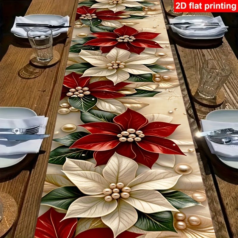 Christmas Table Runner - VIKAMA Chemin de table Poinsettia, chemin