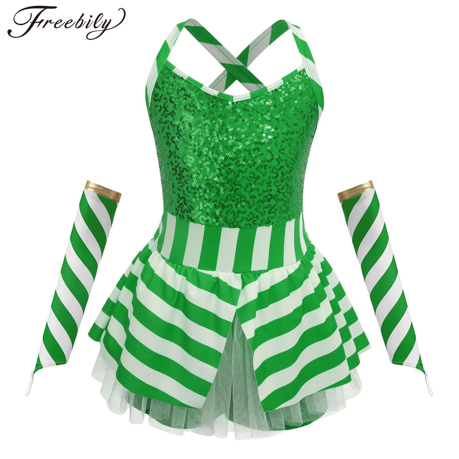 Elf Costume Christmas - Filles noël canne à sucre rayé